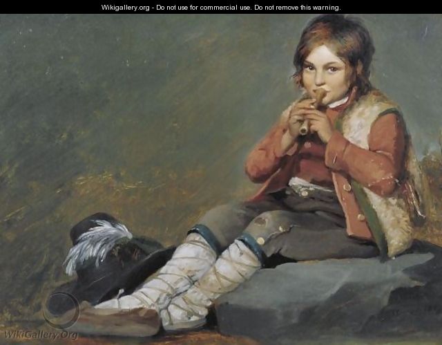 640x499 Young Boy Playing The Flute - Boy Playing Flute Painting