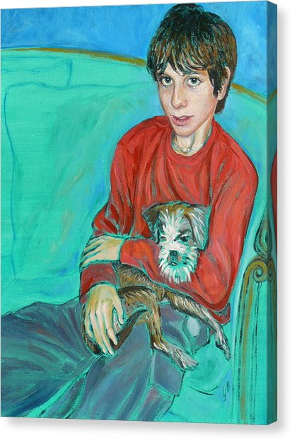 413x622 Boy With Dog Painting By Linda J Bean - Boy With Dog Painting