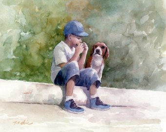 340x270 Boy And His Dog Etsy - Boy With Dog Painting