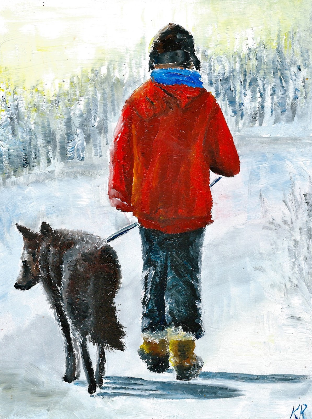 1194x1600 Dog And Pet Paintings Boy Walking His Dog - Boy With Dog Painting