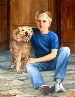 293x376 Oil Painting Boy With Dog By Minneapolis Mn Portriat Painter Mark - Boy With Dog Painting
