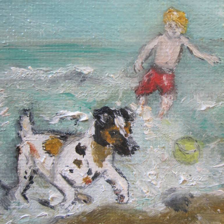 770x770 Saatchi Art Beach, Boy And Dog Painting By Carola Grutter - Boy With Dog Painting