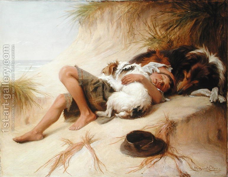 772x600 Young Boy Asleep With Dogs, 1905 Margaret Collyer Reproduction - Boy With Dog Painting