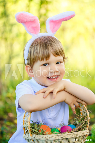 334x500 Cute Little Child Boy Wearing Bunny Ears On Easter Day In Spring - Boy With Rabbit Painting