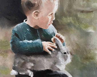 340x270 James Coates Artist - Boy With Rabbit Painting