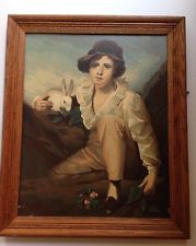 179x225 Robert Grace Rabbit Oil Painting Original Gilded - Boy With Rabbit Painting