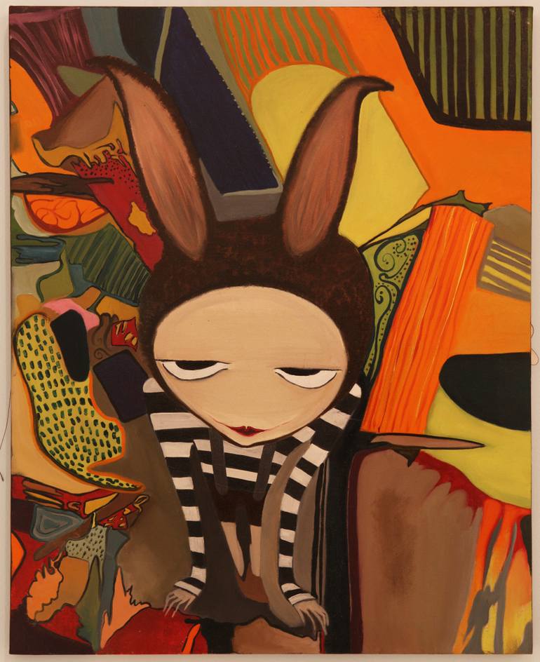 770x944 Saatchi Art Rabbit Boy Painting By Sophie Magalashvili - Boy With Rabbit Painting