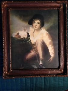 225x300 Vtg Sir Henry Raeburn In Wood Frame Boy Amp Rabbit Age Unknown - Boy With Rabbit Painting