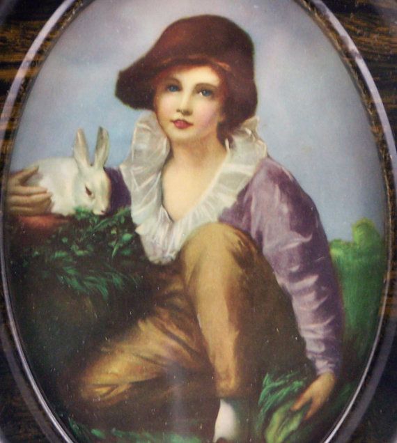 570x636 Vintage Metal Oval Frame Print Boy And Rabbit Sir Henry Raeburn - Boy With Rabbit Painting