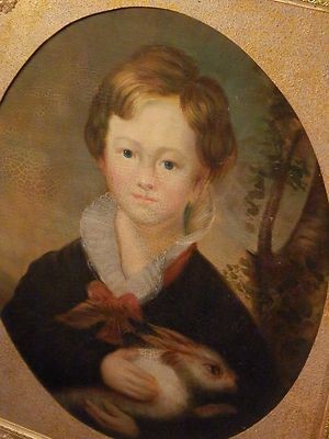 300x400 Big Antique Style Chelsea House Oil Painting Boy Rabbit Portrait - Boy With Rabbit Painting