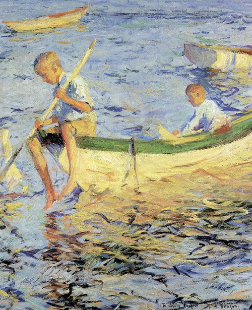 500x615 Art Prints Of Two Boys In A Boat By Frank Weston Benson - Boys Painting