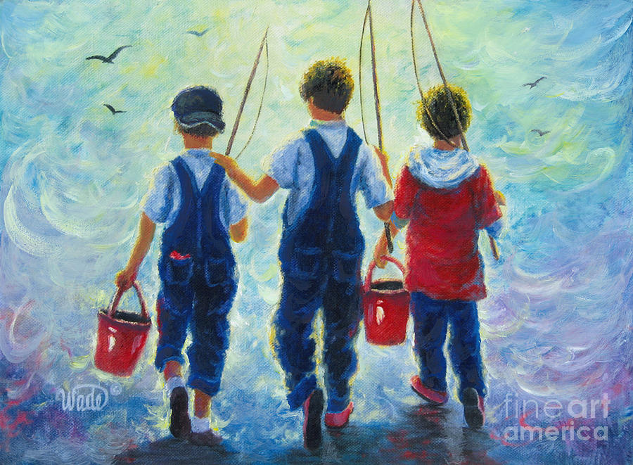 900x661 Three Brothers Fishing Painting By Vickie Wade - Boys Painting