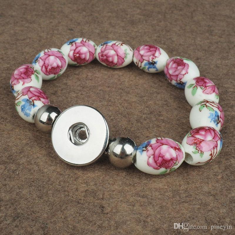 800x800 Fashion Flower Painting Ceramic Snap Bracelets Beads Bracelet Diy - Bracelet Painting