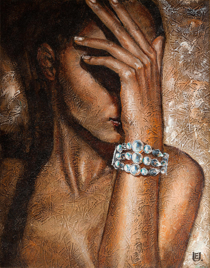 705x900 Girl With Pearl Bracelet Painting By Eurika Urbonaviciute - Bracelet Painting