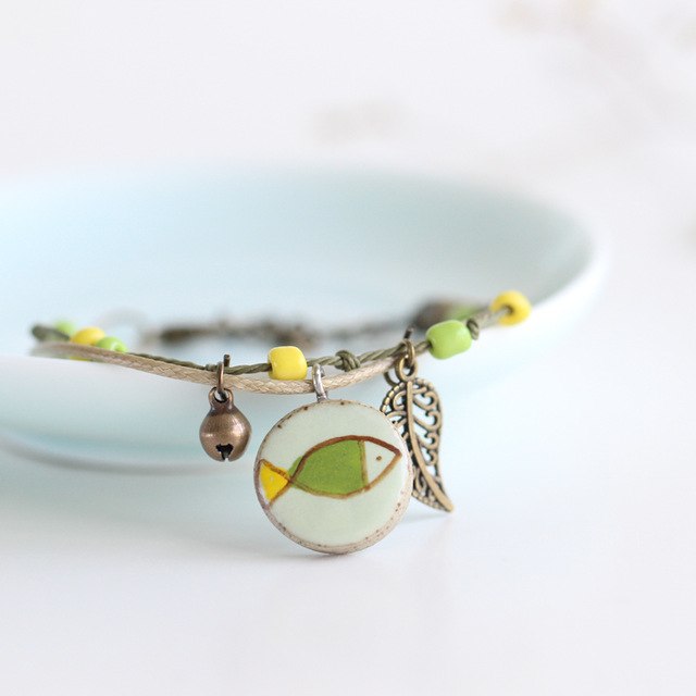 640x640 Handmade Ceramic Bracelet Painting Fish Sunflower Pattern - Bracelet Painting