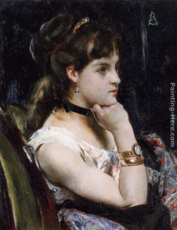 720x935 Alfred Stevens Woman Wearing A Bracelet Painting Anysize 50% Off - Bracelet Painting