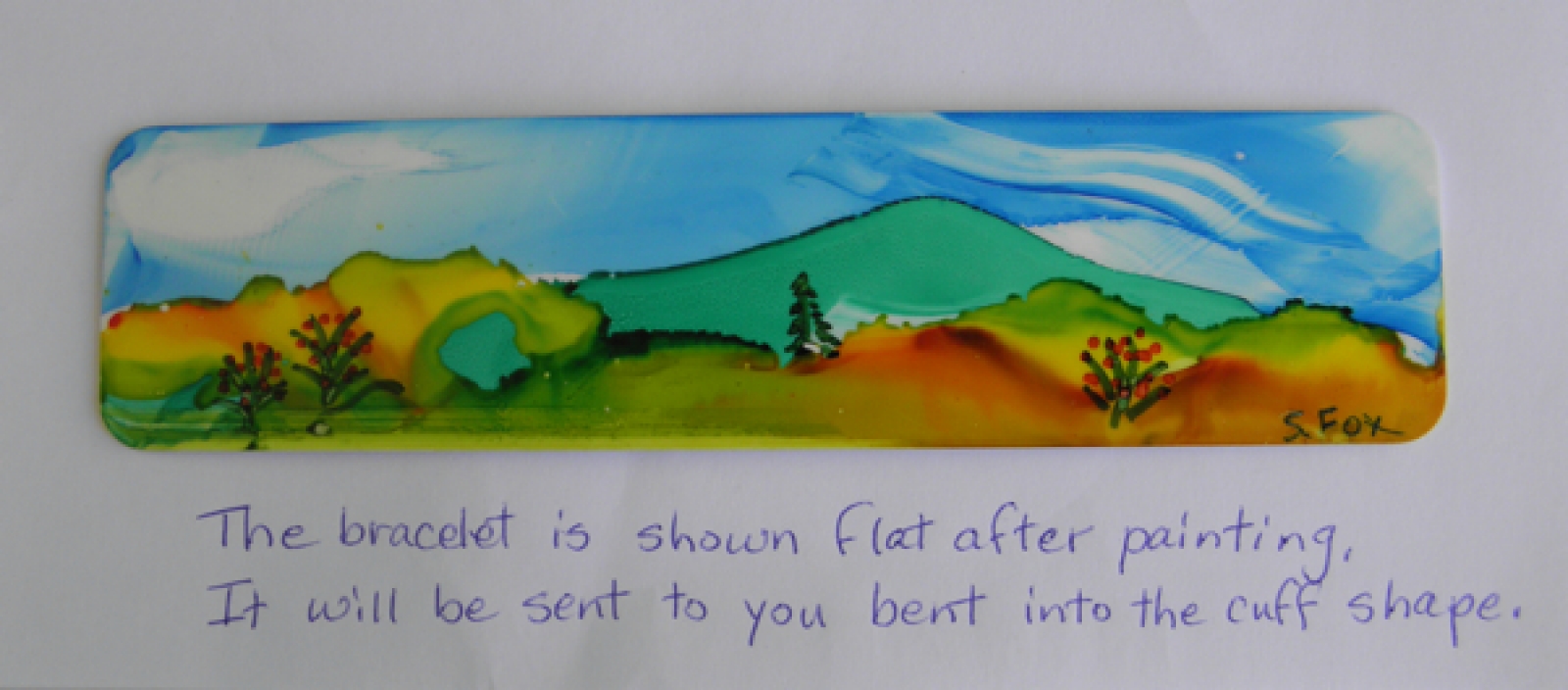 1600x704 Cuff Bracelet Painted Alcohol Ink Landscape Design - Bracelet Painting