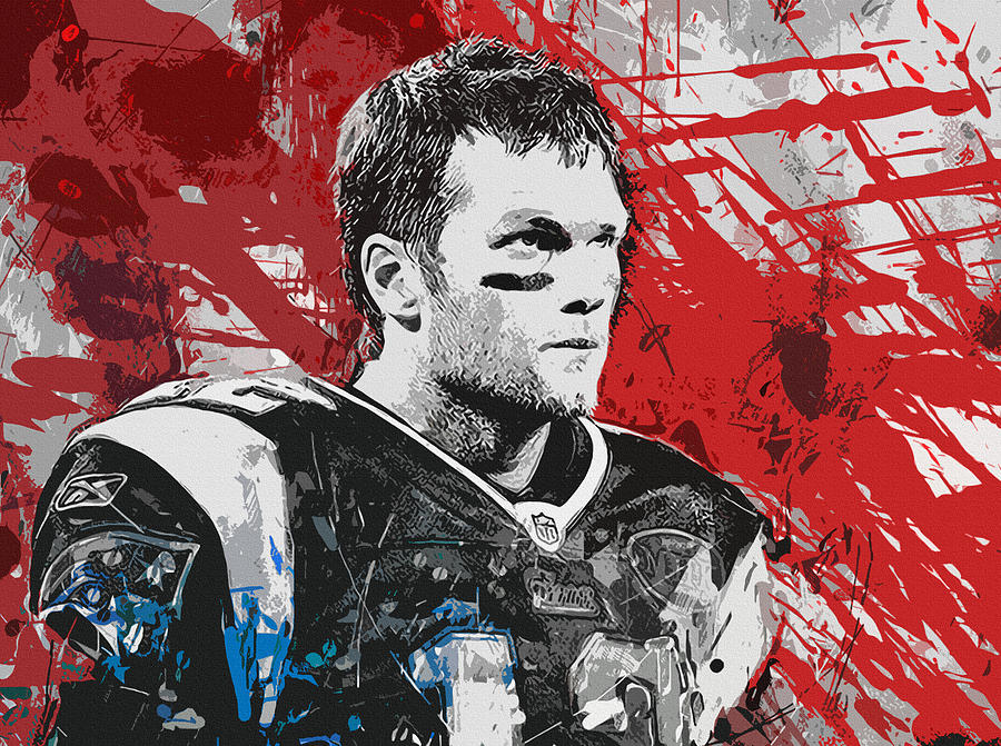 900x671 Tom Brady Red White And Blue Painting By John Farr - Brady Painting