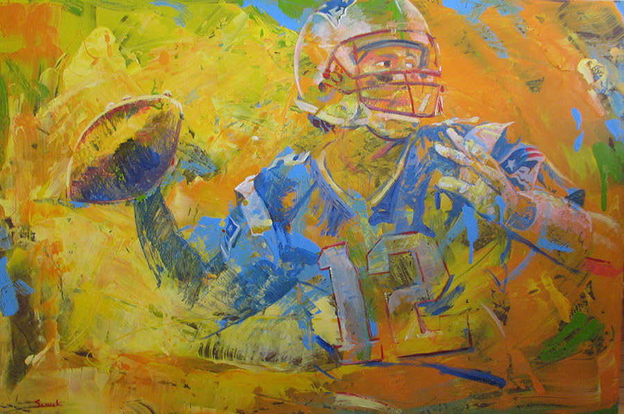 900x598 Locked In Tom Brady Painting By David Schock - Brady Painting