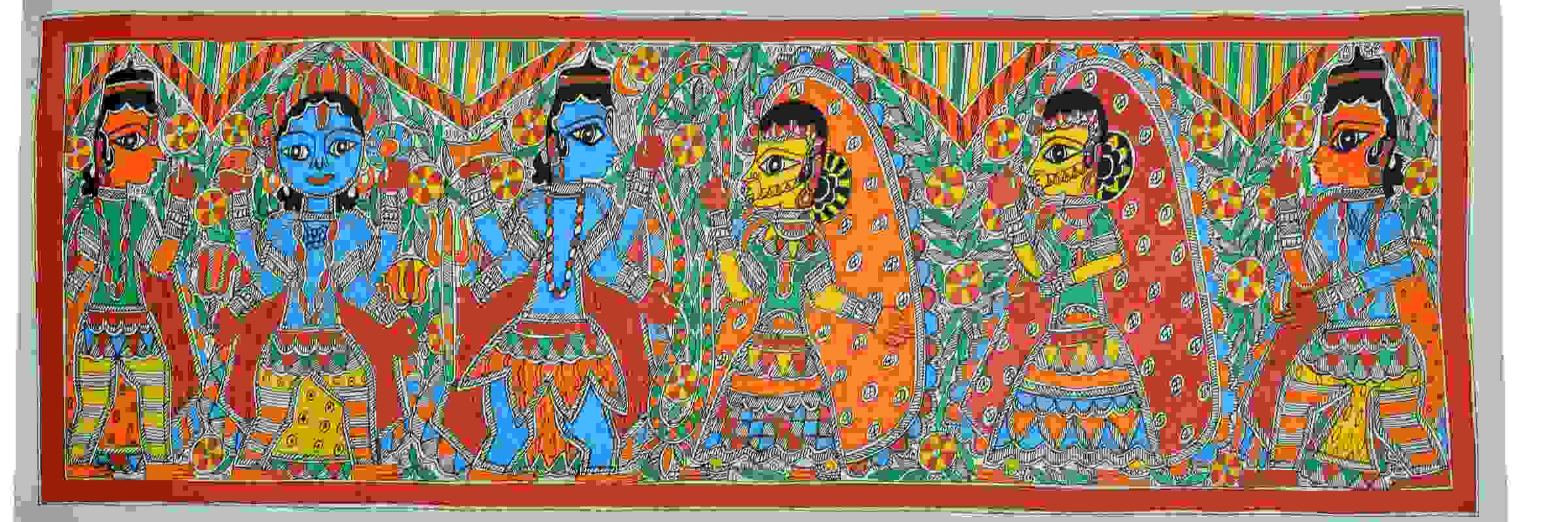 2400x800 Craftuno Traditional Madhubani Painting Depicting Holy Trinity - Brahma Painting
