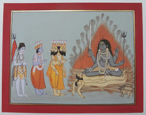 300x237 India Miniature Painting Shiva Vishnu Brahma Adoring Kali Tantra - Brahma Painting