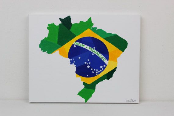 570x380 Brazil Painting, Original Painting, Brazil, Brazil Art, Brazil Map - Brazil Flag Painting