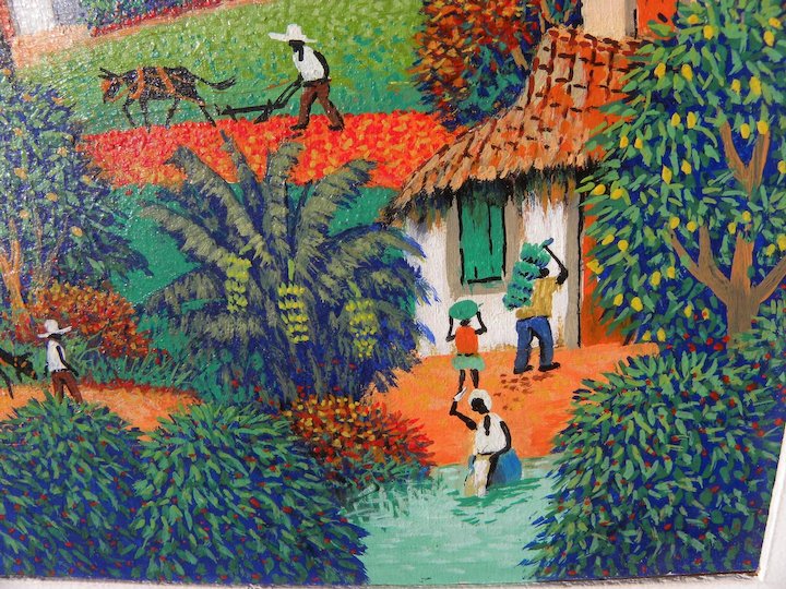 720x540 Colorful Naive Central American Or Brazilian Painting Of Hillside - Brazilian Painting