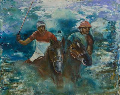 400x318 Original Signed Brazilian Painting Of Polo Players - Brazilian Painting