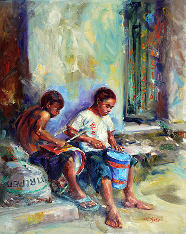 382x480 Brazilian Street Drummers Painting By Mitzi Lai - Brazilian Painting