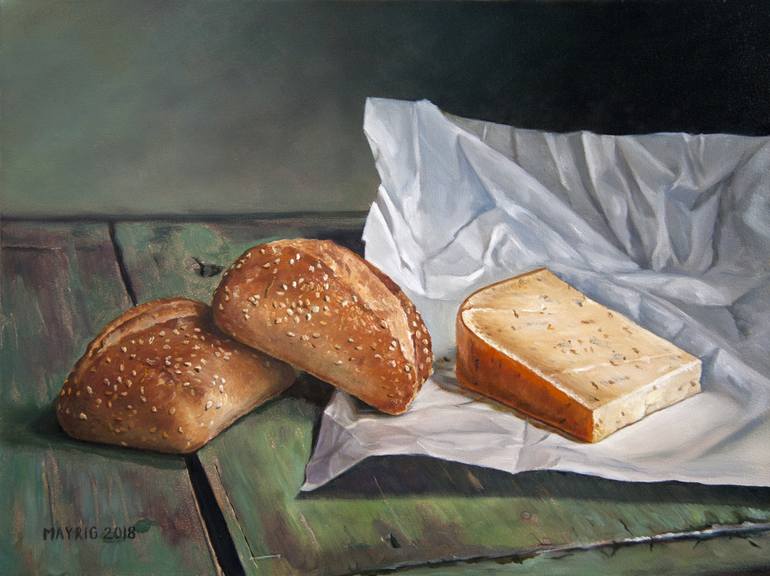 770x576 Saatchi Art Old Dutch Cheese (Cumin) With Bread Painting By - Bread Painting