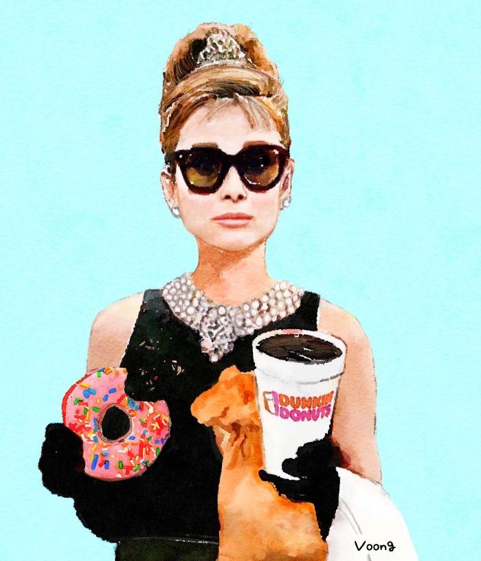 700x816 Illustration Of Audrey Hepburn's Holly Golightly In Breakfast - Breakfast At Tiffanys Painting