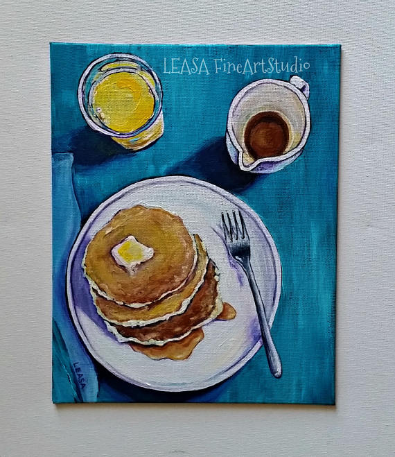 570x659 Pancake Breakfast Painting Acrylic Original Painting - Breakfast Painting