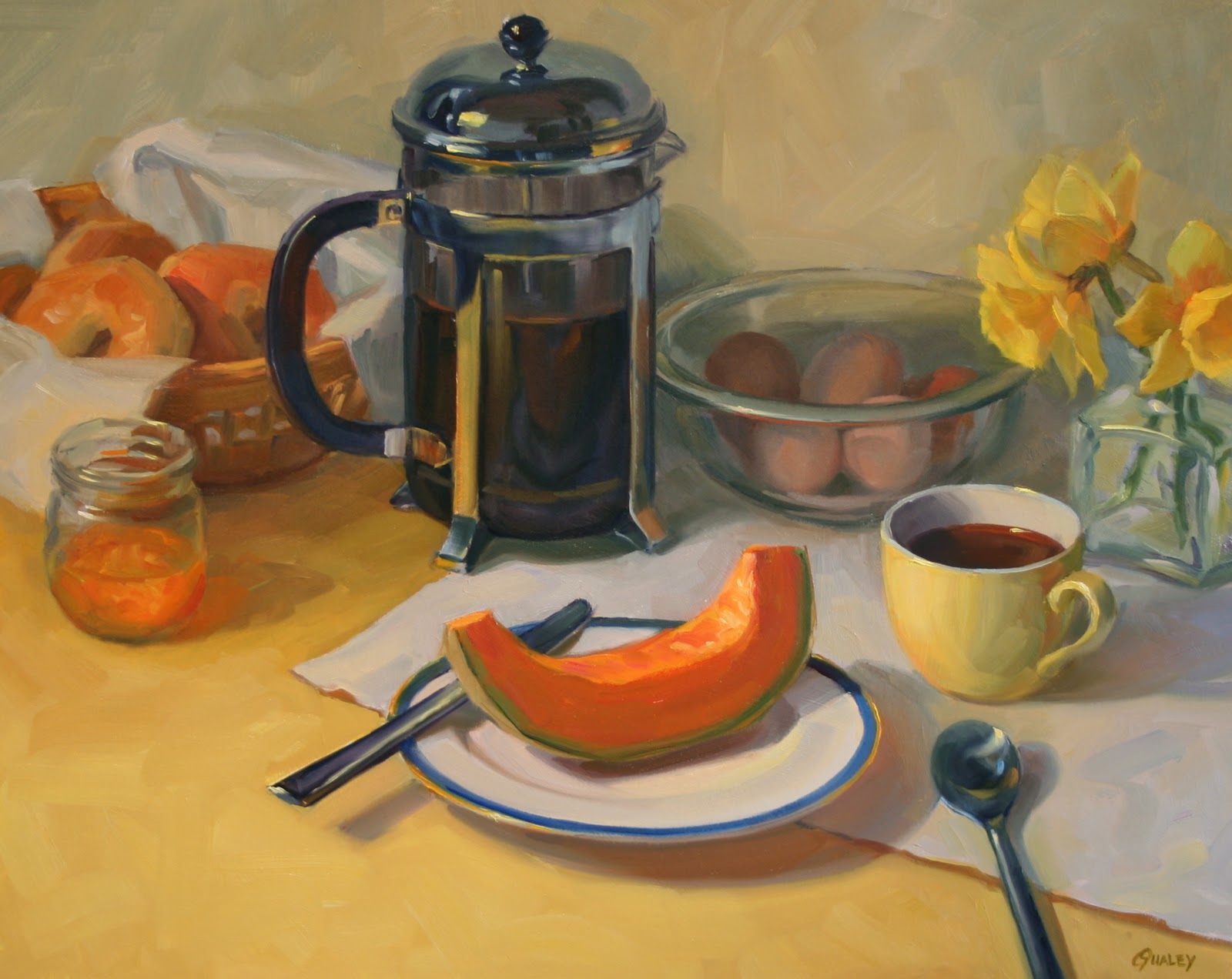 1600x1272 Sara Qualey Paintings Sunny Breakfast - Breakfast Painting