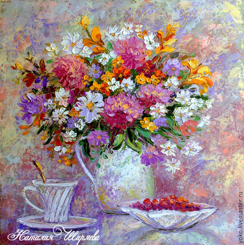 800x805 Summer Breakfast Oil Painting With Flowers Shopline - Breakfast Painting