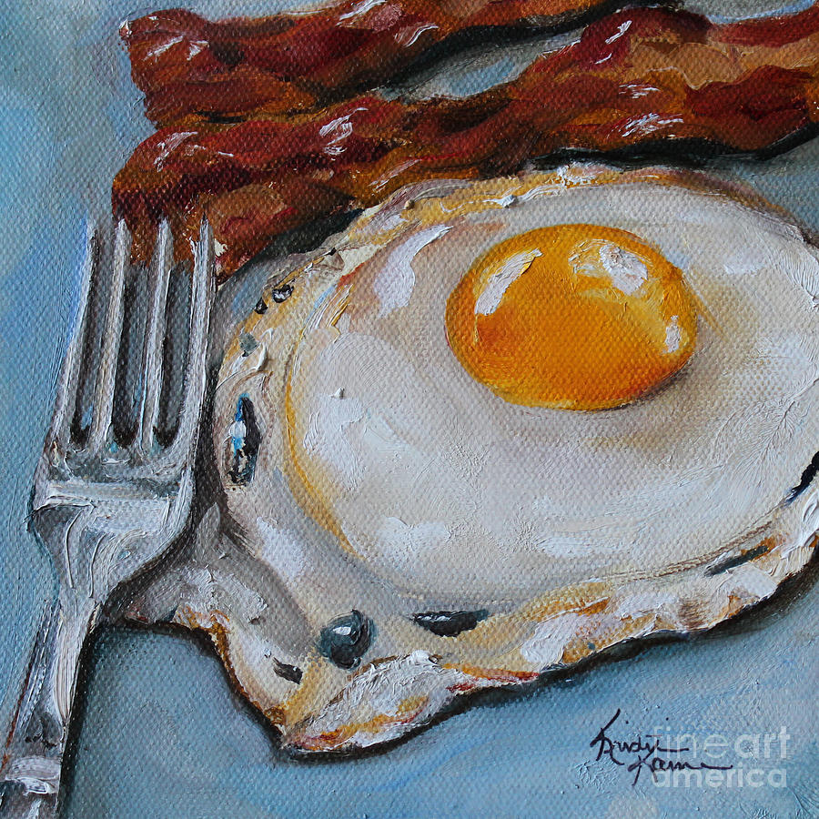 900x900 Bacon And Egg Breakfast Painting By Kristine Kainer - Breakfast Painting