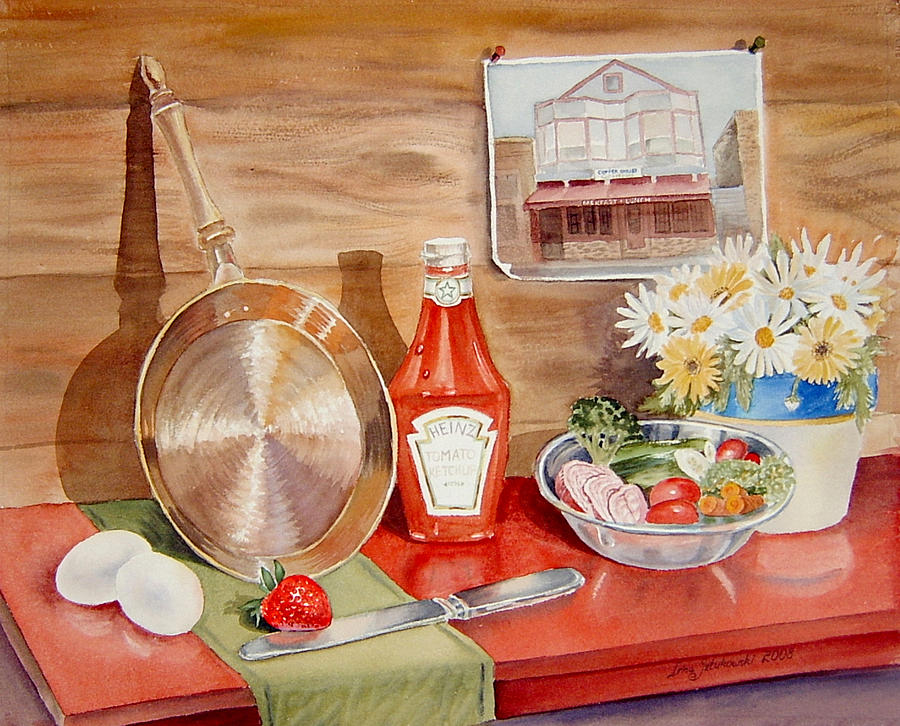 900x726 Breakfast At Copper Skillet Painting By Irina Sztukowski - Breakfast Painting