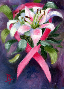 214x300 Breast Cancer Awareness Paintings Fine Art America - Breast Cancer Ribbon Painting