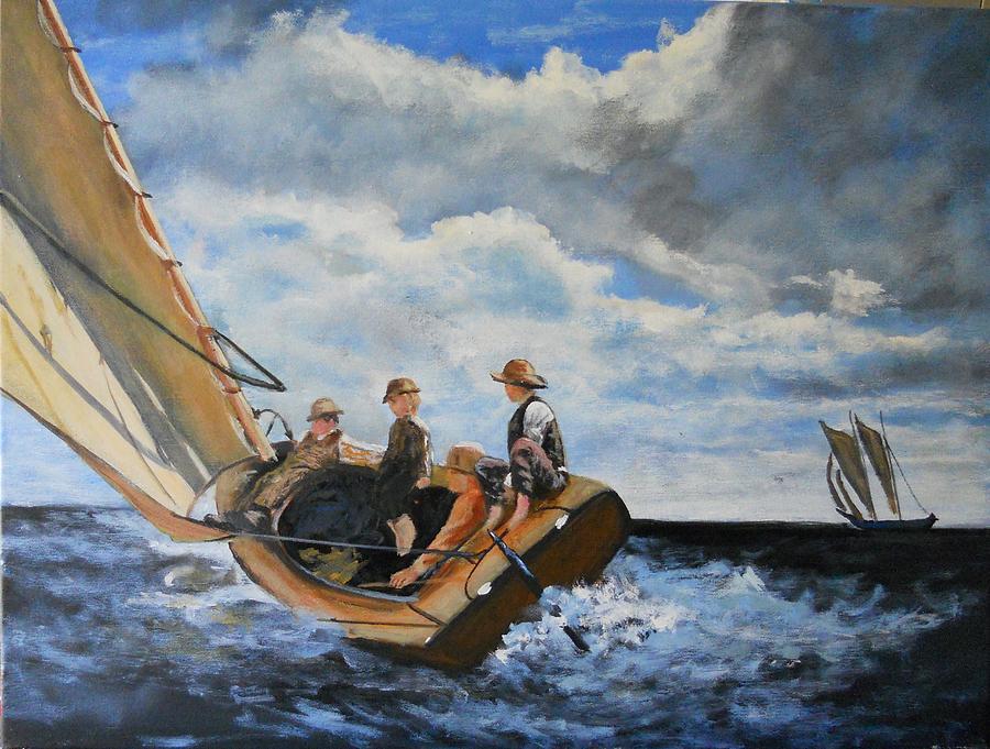 900x681 Breezing Up Painting By Joseph Simone - Breezing Up Painting