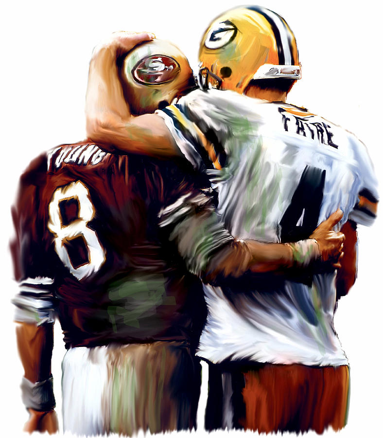 788x900 Greatness Brett Favre And Steve Young Painting By Iconic Images - Brett Favre Painting