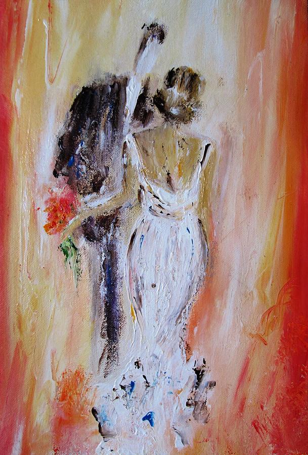 609x900 The Happy Couple Painting By Mary Cahalan Lee Aka Pixi - Bride And Groom Painting