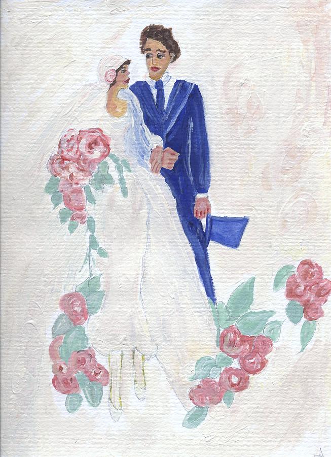 653x900 The Bride And Groom Painting By Anna Angelou - Bride And Groom Painting