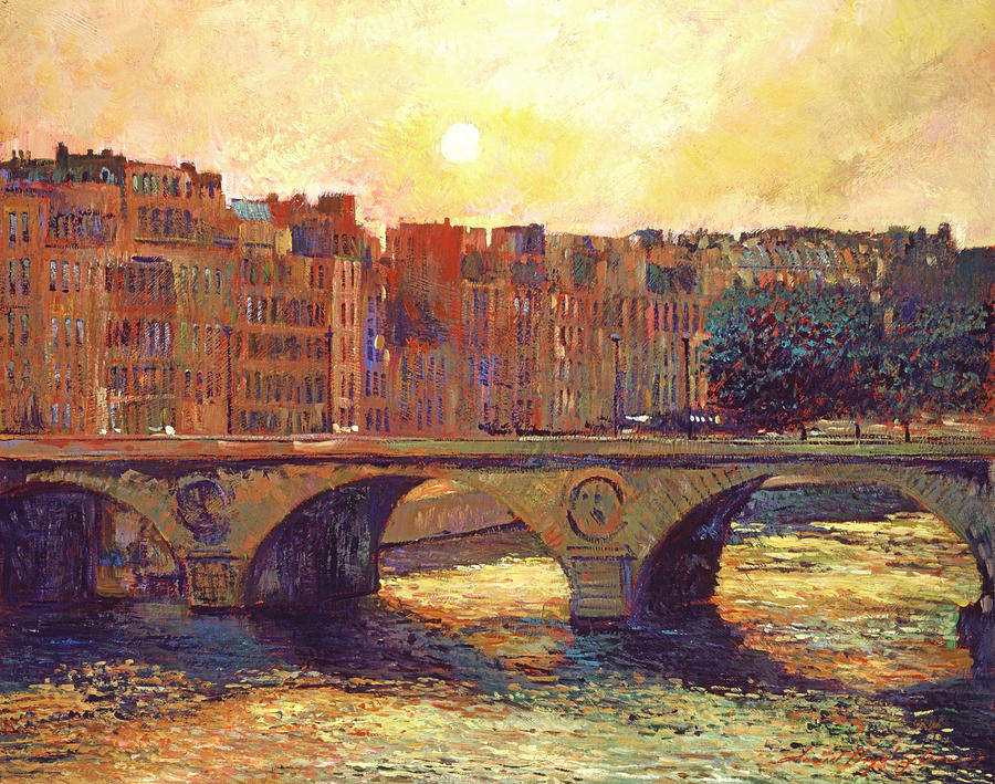 900x709 Paris Bridge Over The Seine Painting By David Lloyd Glover - Bridge Painting