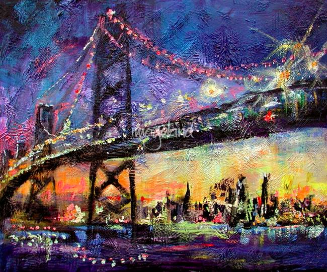 650x541 City Night Amp Bridge From Original Painting By Gine By Ginette Callaway - Bridge Painting