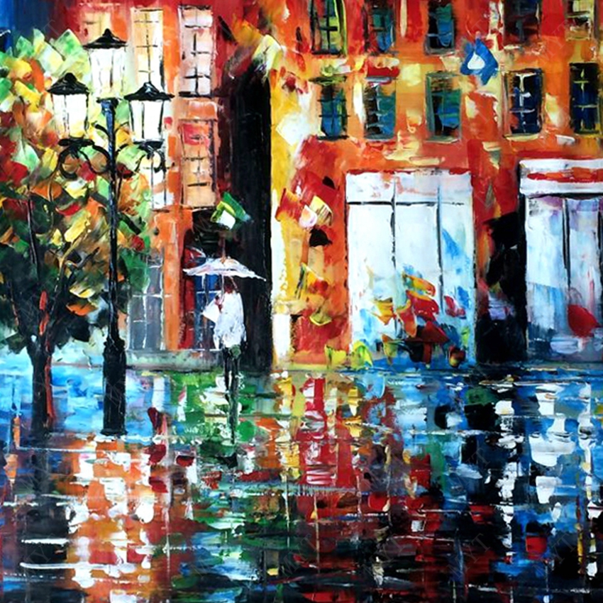 850x850 Moern City Street Scenery Picture Bright Color Landscape Knife - Bright Color Painting