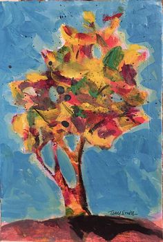 236x350 Tree Painting Bright Colors Red Hot Orange Yellow Blue Fall - Bright Color Painting