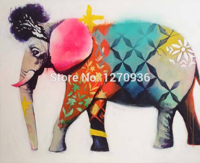 675x550 Elephant Growing Flower Bright Picture Colorful Oil Painting - Bright Elephant Painting