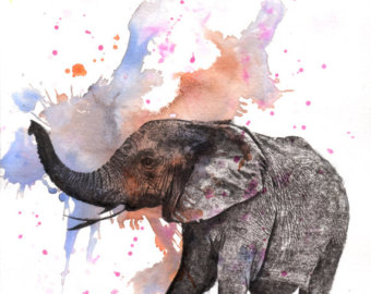 340x270 Elephant Painting Wall Art Print Elephant Nursery Art Print - Bright Elephant Painting
