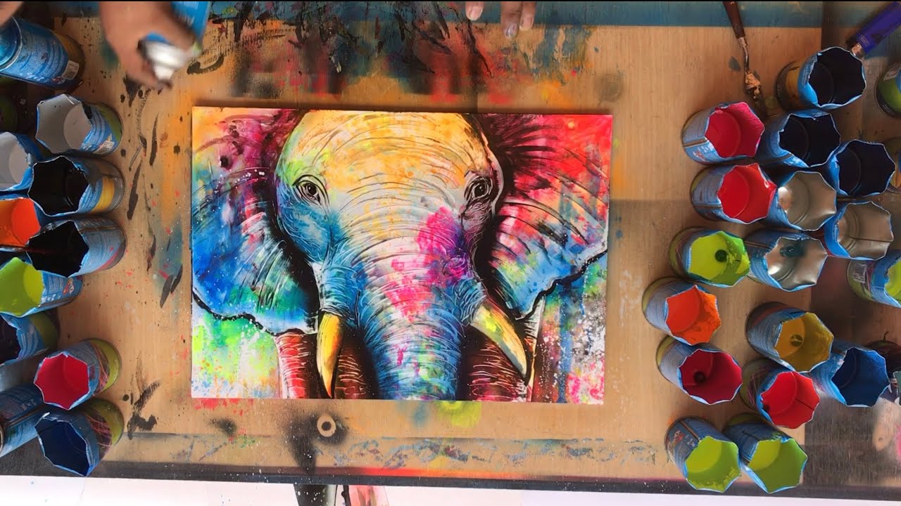 1280x720 How To Paint Elephant With Spray Paint Bright Neons Colors - Bright Elephant Painting
