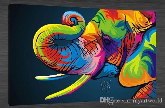 631x411 2018 Bright Coloured Elephant,pure Hand Painted Contemporary Wall - Bright Elephant Painting