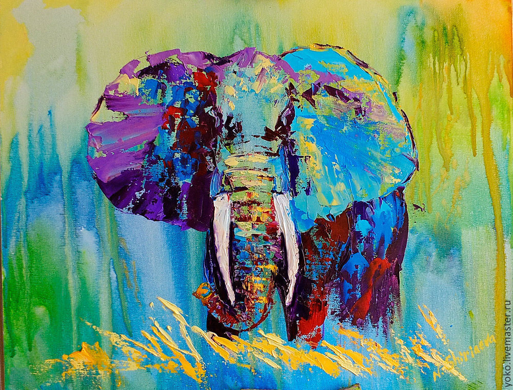 1000x760 Elephant Painting In A Hot Hot Africa Shopline - Bright Elephant Painting
